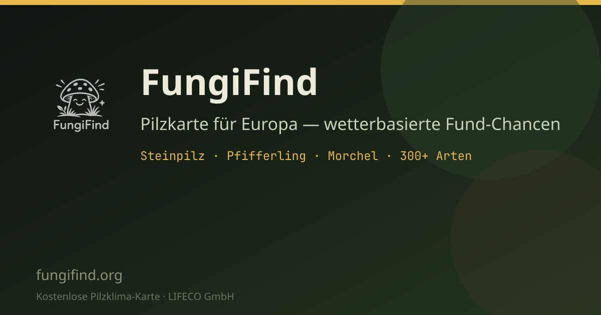 FungiFind Pilzkarte — interaktive Wetterkarte für Pilzsammler in Europa mit Fund-Chancen für Steinpilz und Pfifferling